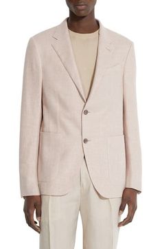 Work-to-weekend polish is yours thanks to this unstructured sport coat tailored in a regular fit from a silk-softened linen-forward blend. Front button closure Notched lapels Nonfunctional four-button cuffs Chest welt pocket; front patch pockets Side vents Unlined 46% linen, 31% wool, 19% silk, 3% polyamide, 1% elastane Dry clean Made in Italy Designer Clothing Spring Sport Coat With Lapel Collar And Pressed Crease, Unstructured Sport Coat For Business In Spring, Spring Formal Sport Coat With Patch Pockets, Unstructured Sport Coat For Spring Business, Unstructured Semi-formal Spring Outerwear, Spring Semi-formal Unstructured Blazer, Spring Sport Coat With Notch Lapel And Patch Pockets, Spring Sport Coat With Patch Pockets And Notch Lapel, Spring Single-breasted Sport Coat With Notch Lapel