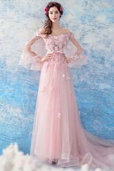 Long Spring Evening Dress For Wedding, Pink Long Sleeve Summer Gown, Pink Fitted Long Gown, Long Pink Fitted Gown, Prom Dress Pink, Long Puffy Sleeves, Long Party Dress, Prom Dresses Long Pink, Vestidos Color Rosa