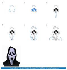 how to draw scream scream mask with step by step instructions