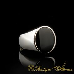 Silver Men Rings and Tasbeeh Shop - Boutique Ottoman Men Jewelry Minimalist Silver Onyx Signet Ring, Silver Onyx Signet Ring Luxury Style, Luxury Silver Onyx Signet Ring, Silver Onyx Signet Ring With Polished Finish, Luxury Silver Signet Ring With Onyx, Black Sterling Silver Signet Ring With Polished Finish, Silver Onyx Gemstone Signet Ring, Luxury Silver Onyx Rings, Luxury Onyx Round Signet Ring