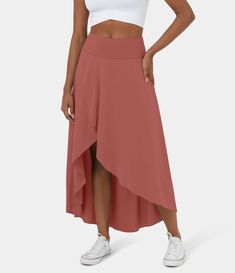 Breezeful™ High Waisted High Low Ruffle 2-in-1 Quick Dry Casual Regular Maxi Skirt Casual Maxi Skirt, Midi Skirt Casual, Flowy Maxi Skirts, Maxi Rok, Bleach Wash, Komplette Outfits, Casual Skirt, Belleza Natural, Outfit Casual