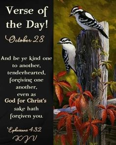 a painting of two birds on a fence post with the words verse of the day