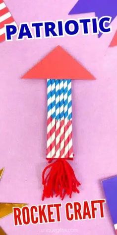 patriotic paper straws with red, white and blue striped straws in them on a pink background