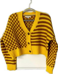 Casual Yellow Cotton Cardigan, Yellow Retro Cardigan For Spring, Retro Yellow Cardigan For Spring, Casual Yellow Fall Cardigan, Retro Yellow Sweater For Fall, Casual Yellow Cardigan For Day Out, Sweaters Brown, Mustard Cardigan, Thick Wool