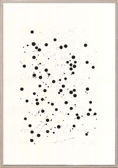 an abstract black and white painting with dots