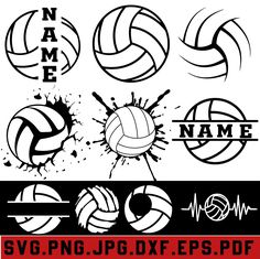 volleyball balls and splatters with the name game on them