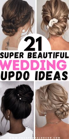 the best wedding updo hairs for long hair in different styles and colors with text overlay