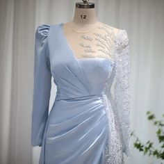 Arabic Evening Dress, Azul Serenity, Light Blue Long Sleeve, Dress Luxury, فستان سهرة, A Line Prom Dresses, Satin Prom Dress, Formal Dresses Prom, Blue Long Sleeve