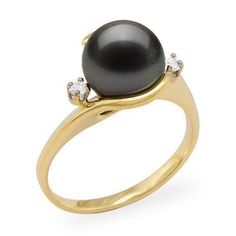 Tahitian Black Pearl Ring with Diamonds in Gold (9-10mm)-Maui Divers Jewelry Black Pearl Ring, Tahitian Black Pearls, Gem Diamonds, Purple Pearl, Gold Ring Sets, Silver Shop, Tahitian Pearls, Pearl Diamond, Black Pearl