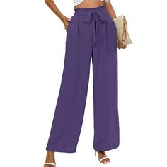 This Chiclily high waisted belted wide leg pants for women fit more women than normal pants for its design. It will work even If you are curvy or have thick calves and thighs. The bow in the front is a nice little addition to dress them up as well, and make them more stylish than most summer pants. Stylish Design: High waisted pants with elastic waistband and tied belt. Convenient Side Pockets-the pockets are practical and cute, deep and roomy enough to hold your hands, phone, wallet, keys, etc. Women Wide Leg Pants, Thick Calves, Wide Leg Lounge Pants, Casual Office Wear, Loose Trousers, Work Trousers, Pants With Pockets, Summer Pants, Comfy Fashion