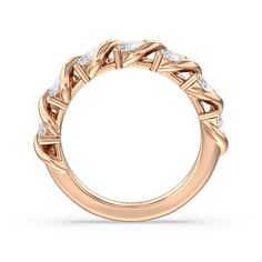 a rose gold ring with diamonds on it