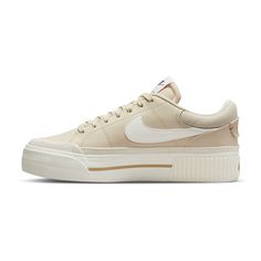 Nike Court Legacy Lift Women's Shoes Beige Thick Bottom Sneakers For Streetwear, Beige Vulcanized Sole Platform Sneakers For Streetwear, Beige Platform Sneakers With Vulcanized Sole For Streetwear, Beige Platform Sneakers With Vulcanized Sole, Trendy Beige Platform Sneakers, Trendy Platform Sneakers With Gum Sole, Synthetic Round Toe Platform Sneakers With Gum Sole, Beige Leather Platform Sneakers With Vulcanized Sole, Modern Thick Bottom Sneakers