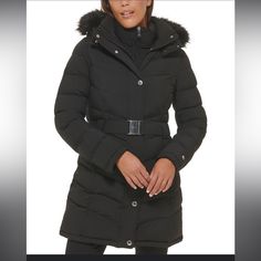 Tommy Hilfiger Offers Style In Spades With This Puffer Coat Designed With A Waist-Defining Belt And A Hood Surrounded In Faux Fur. Approx. 34" Long From Center Back To Hem Stand Collar And Removable Hood With Faux-Fur Trim; Front Zipper Closure With Button Overlay Removable Belt Two Zipper Pockets At Sides Water-Resistant Lined Created For Macy's Shell, Lining, Fill: Polyester; Faux Fur: Modacrylic/Acrylic/Nylon Machine Washable Imported Tommy Hilfiger Hooded Winter Outerwear, Fitted Hooded Parka With Faux Fur Trim, Fitted Winter Parka With Faux Fur Trim, Tommy Hilfiger Winter Workwear Outerwear, Tommy Hilfiger Winter Outerwear, Fitted Tommy Hilfiger Outerwear, Fitted Parka With Faux Fur Trim For Cold Weather, Fitted Parka With Padded Collar For Fall, Fitted Parka For Fall Cold Weather