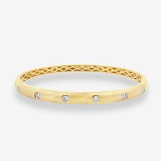 Conquer new style heights with this burnished diamond bangle! Set in 14K white or yellow gold, its stunning design is perfect for stacking and will elevate your look all day long. Wear it with our matching ring. Natural Diamonds: 0.50ctw 14K White or Yellow Gold Width: 5mm White Gold Size: 58x48mm Yellow Gold Size: 56x46mm Elegant Single Diamond Bangle Bracelet, Elegant Formal Bangle With Single Diamond, Timeless Formal Bangle With Single Diamond, Formal Bangle With Single Diamond, Diamond Bangle With Single Diamond For Wedding, Formal Diamond Bangle With Single Diamond, Single Diamond Bangle For Wedding, Wedding Bangle With Single Diamond, Diamond Bangle Bracelet With Single Diamond