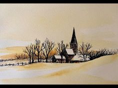 a painting of a church in the snow