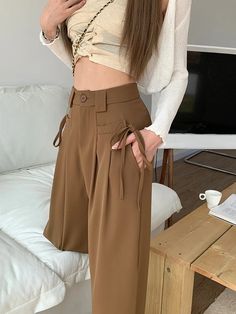 Tavimart Korea Women Pants Straight Office Ladies Fashion Tassel Design Trouser Summer Casual Button Loose Female Solid Long Pants Dress Women Elegant, Tassels Fashion, Custom Made Clothing, Xl Fashion, Lavender Blue, Women Pants, Prom Party Dresses, Pants Straight, Ladies Fashion