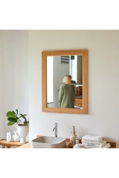 Teak Framed Vanity Mirror | Tikamoon Tona | Woodfurniture.com Wooden Bathroom Cabinets, Teak Bathroom, Teak Vanity, Teak Mirror, Oak Bathroom, Beautiful Mirror, Teak Frame, Bathroom Collections, Beautiful Mirrors