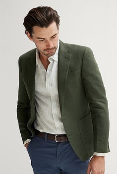 Dark Green Blazer Outfit Men, Dark Green Blazer Outfit, Blazer Men Outfit, Linen Blazer Men, Green Blazer Outfit, Green Suit Men, Dark Green Blazer, Wardrobe Men