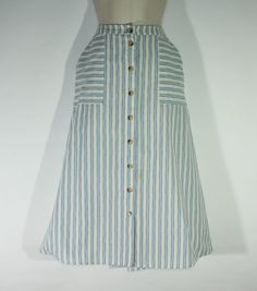 "Used Women's Blue & White Stripped Fabric COERCION London Button A-Line Mid Calf Length Casual Summer Party Tea Skirt     Size - UK 10 EU 38   Please check measurements     LYING FLAT ON THE FLOOR:   SKIRTS LENGTH - 30.5'' OR (77.4 CM )  WAIST - 14\" OR ( 35.5 CM ) ACROSS THE BACK  HIPS - 20.5 \" OR ( 52 CM )   The Skirt is used but in good condition,   please see all pic. .  ############### *Please note that most of my items are vintage and has therefore been previously used unless stated otherwise. Vintage items will have some degree of wear, bobbling or a musty smell. Please take this into consideration when purchasing. If the item has any defects these will be stated in the listing and I do my very best to describe items as honestly as I can.I'm unable to wash the items so they will n Striped Bottoms With Buttons For Summer, Striped Summer Bottoms With Buttons, Blue Button-up Summer Skirt, Light Blue Buttoned Bottoms For Spring, Blue Buttoned Skirt For Spring, Tea Skirt, Summer Party, Skirt Length, Mid Calf