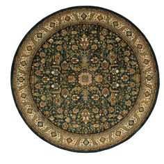 an oval rug with many different colors and designs on the center, in green tones