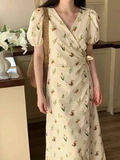 45732223647996 Vintage V-neck Dress For Brunch, Beige Vintage V-neck Dress, Vintage V-neck Midi Dress For Summer, Fitted V-neck Cottagecore Dresses, Spring Vintage V-neck Maxi Dress, Vintage V-neck Maxi Dress For Spring, Vintage Beige V-neck Maxi Dress, Cottagecore V-neck Dress For Garden Party, Vintage V-neck Midi Dress For Garden Party