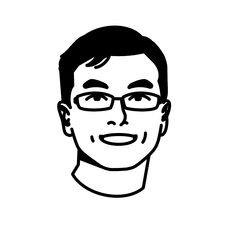 a black and white drawing of a man with glasses