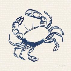 a blue and white drawing of a crab