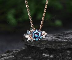 "The necklace is handmade,very high quality! It can be made in white gold,rose gold or yellow gold with 14k or 18k. However for some people who are nickel allergic,I can also make it to 925 sterling silver to make you can wear it. Details: * 6mm Hexagon cut lab Alexandrite,about 1ct. *Side stone: Alexandrites and Diamonds or moissanites. Chain: 16+2 Inches length. Returns & Warranty 30-Day money back guarantee (starting from the day of delivery). \"Made to Order\" purchases qualify for our 30-day money back guarantee. The 30-day money back guarantee gives you time to make sure your purchase is perfect. If you need to  return it for any reason, I'll be happy to offer an exchange or refund. However,please also know for \"Made to Order\" item,there will be handcrafting and shipping fee charge Unique Diamond Necklace For Anniversary, Handmade Diamond Necklaces For Anniversary, Unique Rose Gold Gemstone Necklaces, Rose Gold Gemstone Necklace, Unique Diamond Jewelry With Jewels, Unique Flower Pendant Wedding Jewelry, Distinctive Rose Gold Gemstone Necklace, Unique Rose Gold Gemstone Necklace, Unique Rose Cut Diamond Jewelry As A Gift