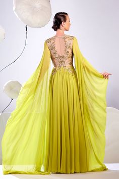 Cape sleeves embroidered moussline dress – HerTrove Elegant Embroidered A-line Evening Dress, Evening Gown With Floral Embroidery In Green, Green Floral Embroidered Evening Gown, Yellow Dresses With Fitted Bodice For Banquets, Yellow Dresses With Fitted Bodice For Banquet, Yellow Dress With Fitted Bodice For Banquet, A-line Dress With Sheer Bodice For Banquet, A-line Banquet Dress With Sheer Bodice, Sheer Bodice A-line Dress For Banquet