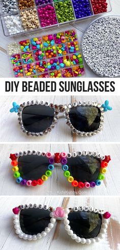 the diy beaded sunglasses are so cute and easy to make it looks like they have