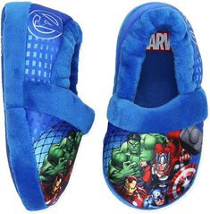 These plush slippers feature Marvel Comics Avengers characters: Captain America, the Hulk, Thor, and Iron Man! It's the perfect footwear choice to relax or play in! Thor And Iron Man, Superhero Toddler, The Hulk