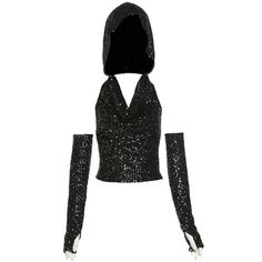 Indulge in ultimate luxury with our Sequin Hooded Open Back Crop Top. This sleek, sleeveless top features a stylish hood and v-neck design, while the crop length and open back add a touch of sophistication. The shimmering black sequins elevate your style, making it the perfect statement piece for a night out. Complete your club ensemble with matching gloves for a bold, glamorous look. Grunge Y2k Aesthetic, High School Fashion, Y2k Tank Top, Cowl Neck Hoodie, First Day Of School Outfit, Casual Tees, Backless Crop Top, Vintage Crop Tops, Streetwear Casual