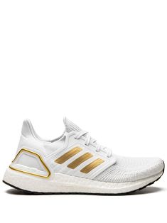 White Ultraboost 20 sneakers from adidas featuring a signature Primeknit upper, a signature three stripe detail, a round toe, a lace-up front fastening, a brand embossed tongue, a branded insole and a white rubber sole. POSITIVELY CONSCIOUS: Adidas Group scores 4 out 5 by independent ethical brand rating agency Good On You. It uses eco-friendly materials in many products - 100% of its cotton is from sustainable sources and it's committed to use 100% recycled polyester by 2024. It traces and audi Adidas Sneakers With Boost Midsole, Adidas High-top Sneakers For Running Errands, Adidas Sporty Running Shoes With Perforations, Adidas High-top Running Sneakers With Boost Midsole, Adidas Custom Lace-up Running Sneakers, Adidas Lace-up Sneakers For Light Sports, Low-top Three Stripes Running Shoes, Athleisure Low-top Running Shoes With Three Stripes Branding, Adidas Lace-up Running Shoes With Boost Midsole