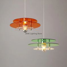 two circular lights hanging from the ceiling