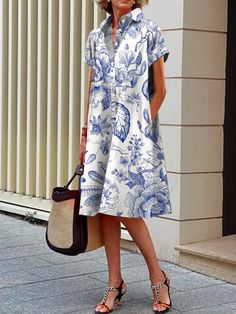 Plants Urban Printing Shirt Collar Dress | stylewe Shirt Dresses For Women Classy, Shift Dresses For Women, Shirt Collar Dress, Arizona Summer, Italian Dresses, Latest Winter Fashion, Womens Summer Dresses, Trendy Winter Outfits, Dresses By Style