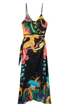 A bold, multicolor print brings beachy vibes to this breezy wrap dress that's both lightweight and flowy. True wrap style with side tie closure Surplice V-neck 100% viscose Machine wash, line dry Imported Summer Vacation Dress With Wrap-around Straps, Summer Vacation Dresses With Wrap-around Straps, Spring Vacation Dress With Wrap-around Straps, Spring Vacation Dresses With Wrap-around Straps, Chic Beach Dress With Wrap-around Straps, Chic Beach Dresses With Wrap-around Straps, Beach Dresses With Wrap-around Straps, Summer Vacation Wrap Dress With Surplice Neckline, Sleeveless Wrap-around Beach Dress