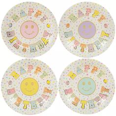 three plates with happy birthday designs on them