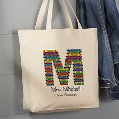 Crayon Letter Personalized Large Teacher Canvas Tote Bag - Teacher Gifts Teacher Bags Tote, Diy Teacher Christmas Gifts, Crayon Letter, Teacher Canvas, Pta Ideas, Teacher Gift Baskets, Funny Teacher Gifts, Diy Shirts, Preschool Gifts