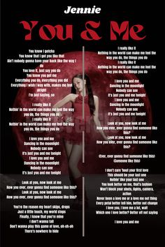 a poster with the words you and me written in red on it's side