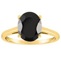 a yellow gold ring with an oval black diamond