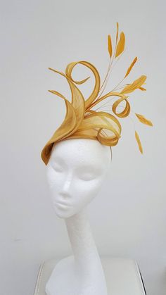 Gold Fascinator Wedding Fascinator Mother of the Bride hat | Etsy Luxury Yellow Headpieces For Party, Elegant Gold Top Hat For Formal Occasions, Elegant Gold Fitted Top Hat, Elegant Gold Top Hat For Royal Ascot, Gold Structured Crown Hat For Summer, Elegant Gold Top Hat For Church, Gold Wide Brim Costume Hat For Parties, Elegant Gold Top Hat For Party, Elegant Gold Top Hat With Wide Brim