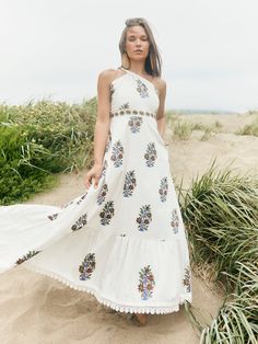 Isabel Dress Tomboy Look, Cross Embroidery, Embroidery Skirt, Elegant Maxi Dress, White Bouquet, Flowy Skirt, New Arrival Dress, Three Color, Fitted Bodice