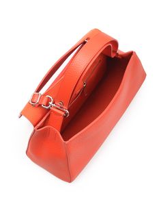 Composition: 100% Leather Red Textured Leather Top Handle Shoulder Bag, Red Calf Leather Shopping Bag, Red Calf Leather Bag For Shopping, Modern Orange Leather Shoulder Bag, Red Calf Leather Bag With Detachable Strap, Red Leather Top Handle Bag, Modern Red Calf Leather Shoulder Bag, Modern Red Textured Leather Bag, Chic Orange Formal Satchel