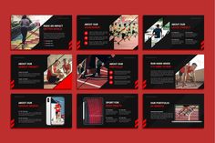 a red and black powerpoint presentation is displayed on a red background with multiple images