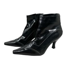 Franco Sarto Women's Lena Ankle Booties Size 9 M Black Leather Zip Up New, Original Box Formal Fitted Booties With Pointed Toe, Formal Fitted Pointed Toe Booties, Black Ankle Boot Heels For Business, Formal Fitted Closed Toe Booties, Formal Fitted Closed-toe Booties, Fitted Ankle Boot Heels For Business, Fitted Business Ankle Boot Heels, Formal Black Ankle Heeled Boots, Fitted Business Ankle Boots