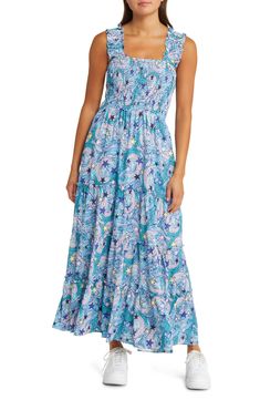 Dressed in Lala Rule Breaker Smocked Maxi Sundress | Nordstrom Beach Maxi Dress With Square Neck And Ruffle Hem, Dressed In Lala, Zara Maxi Dress, Maxi Dress Designs, Girls Smock, Rule Breaker, Maxi Sundress, Smocked Top, Free Spirited