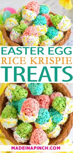 easter egg rice krispie treats with text overlay