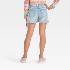 Update your child's casualwear for warmer days with these Destructed High-Rise Jean Shorts from art class™. These high-rise jean shorts feature a destructed finish along with a raw edge hem for a cool touch of laid-back style. Made from stretchy denim material, these regular fit shorts offer comfy wear. The adjustable waistband with belt loops and a front-button closure give a secure fit, while the classic design with front and back pockets add functional style. art class™: One-of-a-kind looks f Functional Style, Comfy Wear, Denim Material, Adjustable Waistband, Fabric Tape, Laid Back Style, Pair Of Pants, High Rise Jeans, Art Class