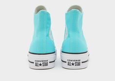 Elevate your sneaker rotation with these women's All Star Lift High Platform sneakers from Converse. In a Cyan Hand Paint colourway, these high-top kicks are made with a light, breathable canvas upper with a rubber toe-cap for a lasting wear. They have a lace fastening for a locked-in fit and are sat on a platform midsole that keeps your feet cushioned. With a grippy outsole for firm traction, these sneakers are finished with All Star branding to the sidewalls and heel._ High Platform Sneakers, Sneaker Rotation, Star Branding, Nike React Vision, 270 Nike, Blue Converse, Football Training, Hand Paint, Football Boots