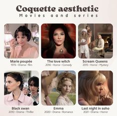 an advertisement for the movie, coquette aesthetic movies and seriess with four different women